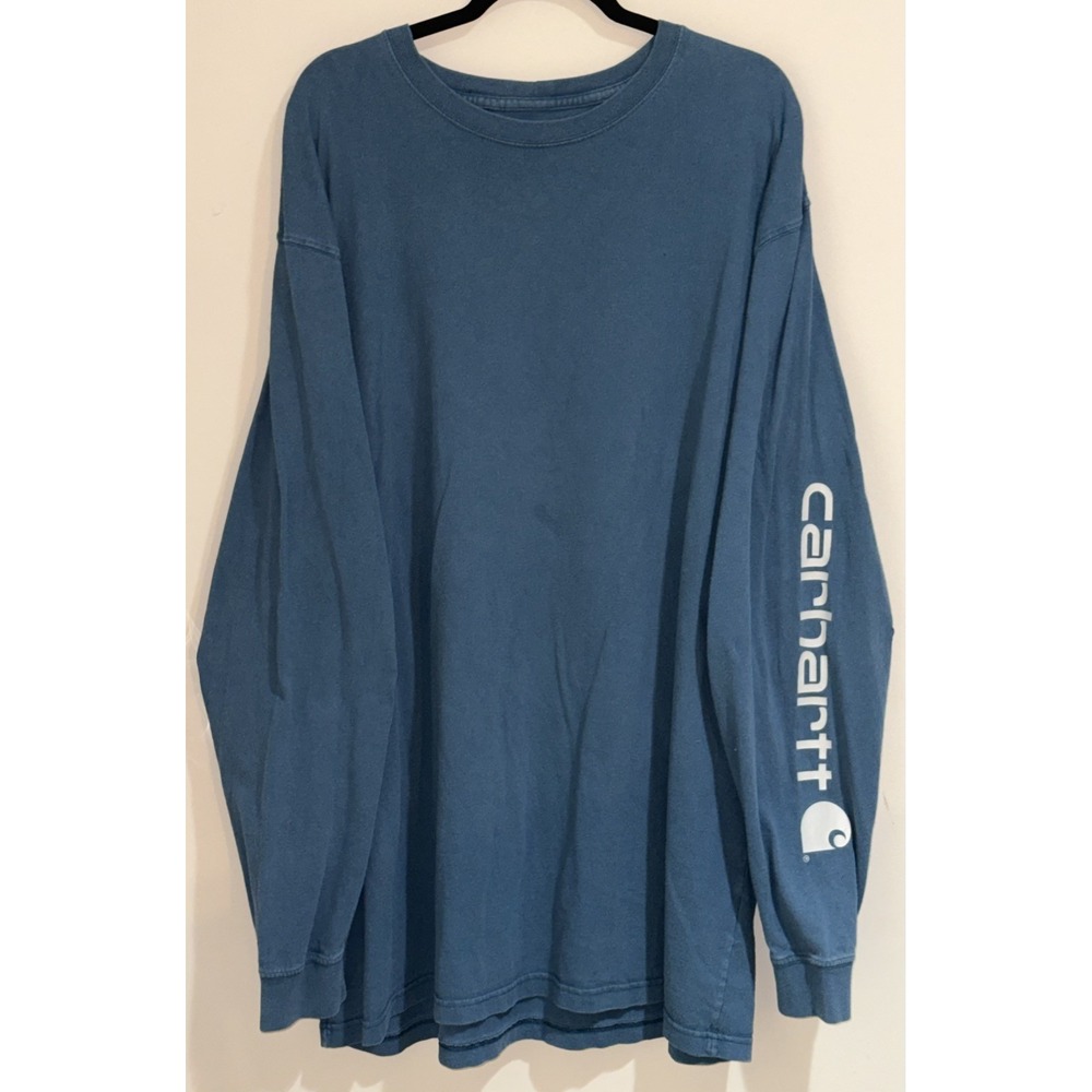 Carhartt Original Fit Men's 3XLT Long Sleeve Crew Neck Blue Cotton Logo T-Shirt